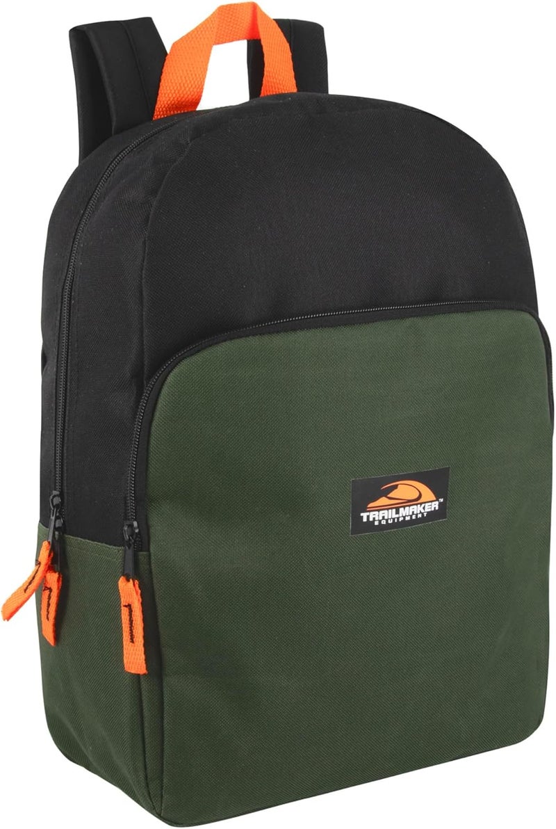 Trailmaker Color Block Backpacks for School Boys and Girls, 15 Inch Two Tone Colorful Small Travel Backpack for Kids (Green) - Image 1